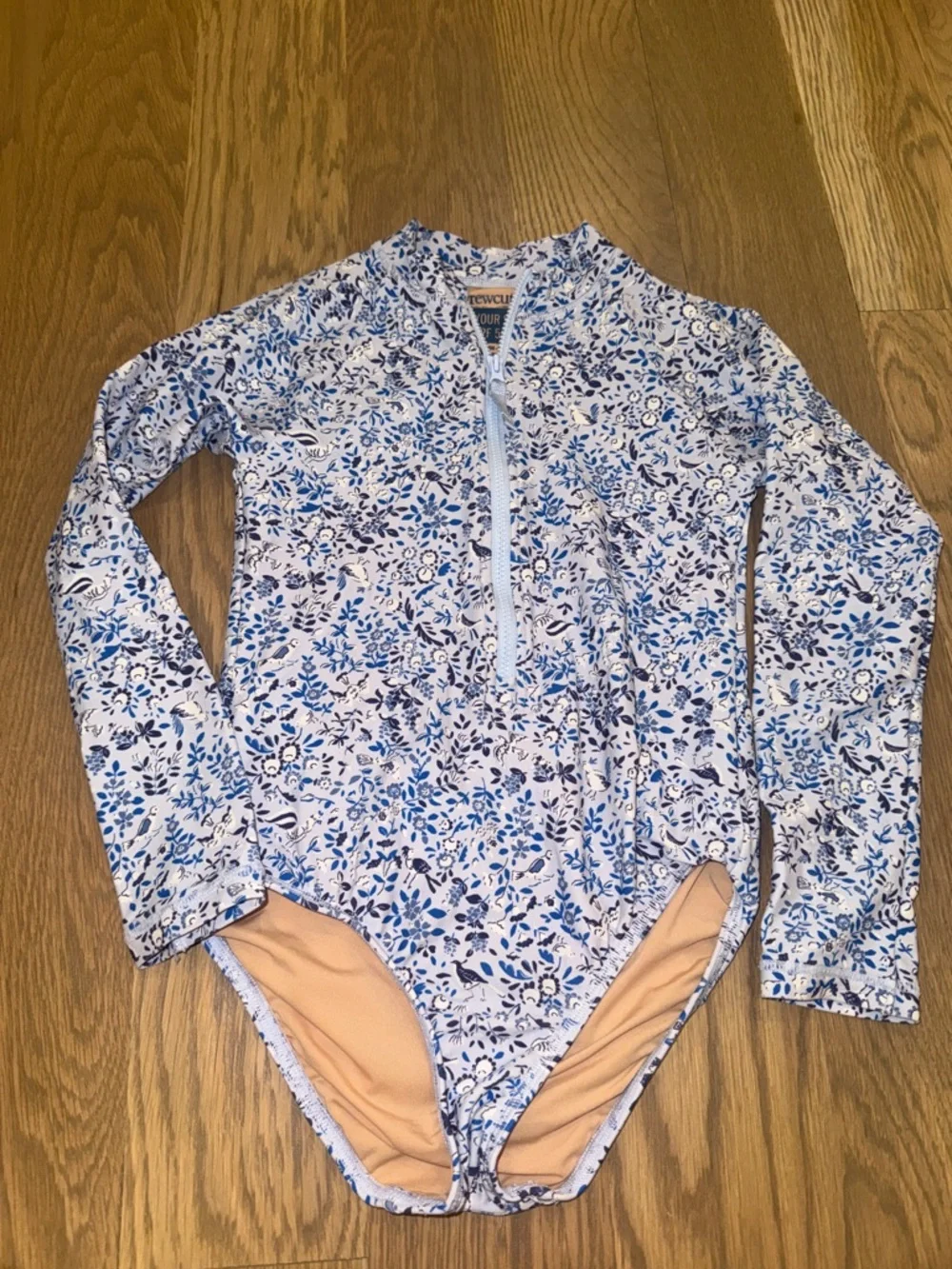 Crewcuts Blue and White Floral Long-Sleeve Rashguard One-Piece